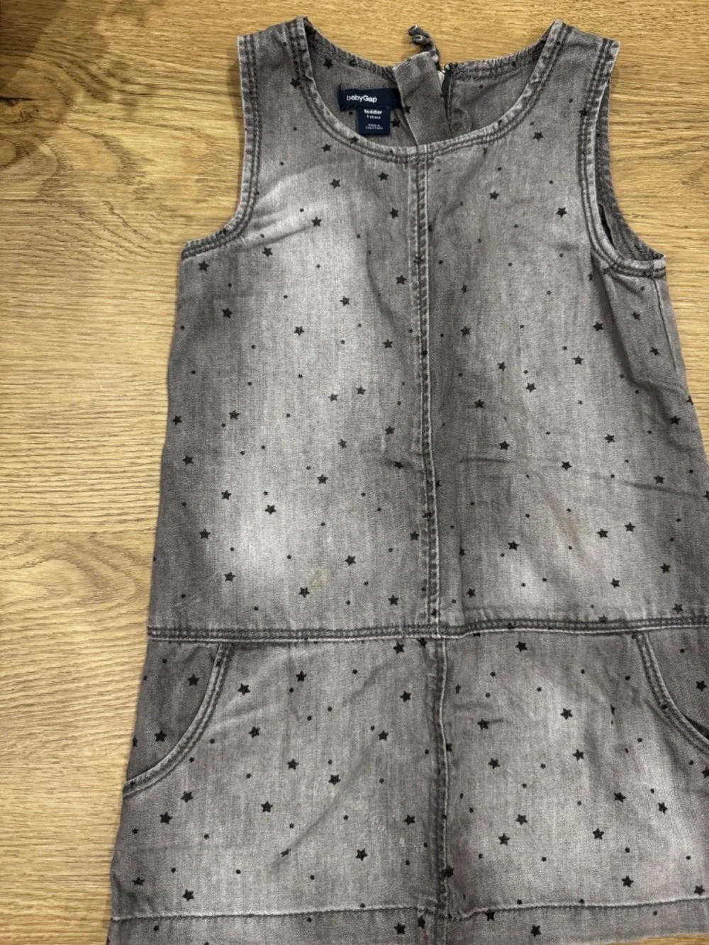 Baby Gap Toddler Girls 3T Gray Chambray Star Print Sleeveless Dress